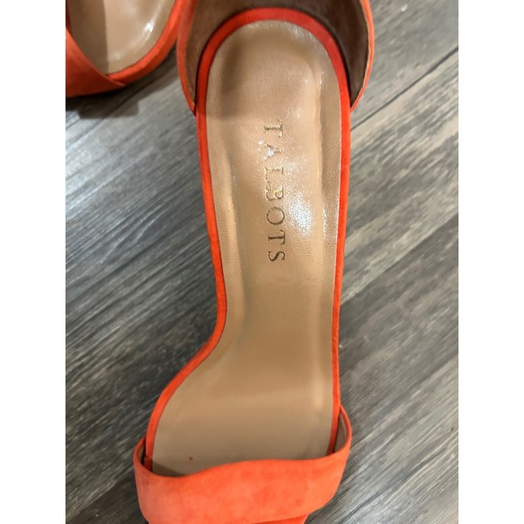 Talbots Orange Suede Ankle Strap Heeled Sandals Open Toe Stiletto Womens 7B - Picture 3 of 4